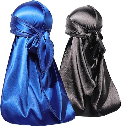 2 PCS QUALITY GUARANTEED - Silky Durags, Silk Durag black + blue for Men Women Waves, Silk Durag Pack, Silky Satin Durag for 360 Waves