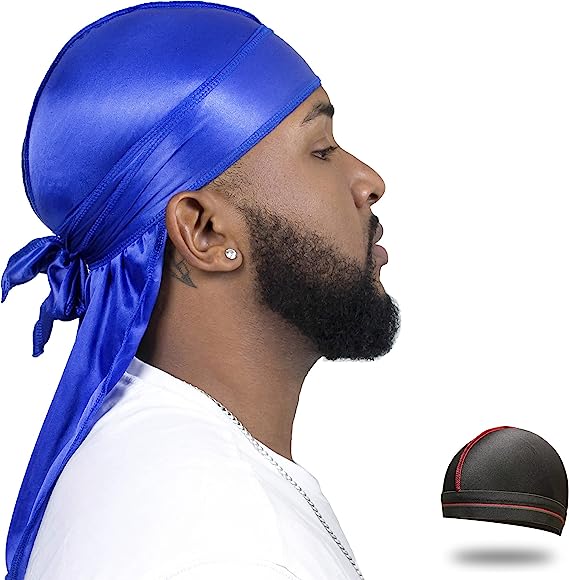 2 PCS QUALITY GUARANTEED - Silky Durags, Silk Durag black + blue for Men Women Waves, Silk Durag Pack, Silky Satin Durag for 360 Waves
