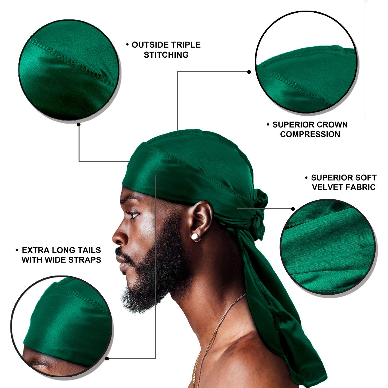 8 Pcs Set of Silky Durags, Silk Durag for Men Women, Satin Doo Rag for 360 Waves, Durags Pack with Extra Long Tail and Wide Straps