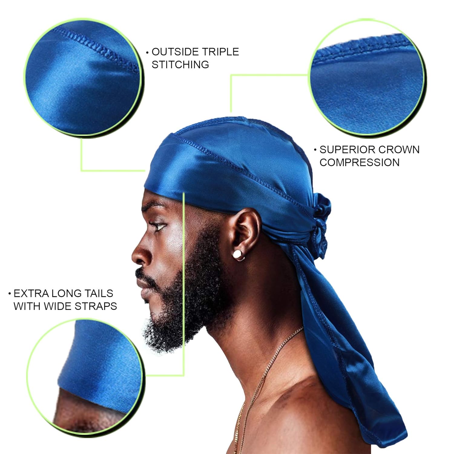 4PCS Silky Durags + wAVE CAP, Silk Durag for Men Women Waves, Silk Durag Pack with 1 Wave Cap, Silky Satin Durag Extra Long Tails