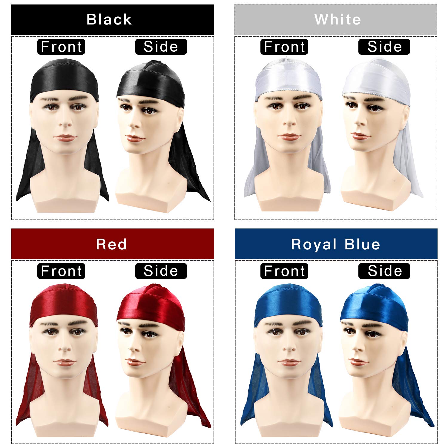 4PCS Silky Durags + wAVE CAP, Silk Durag for Men Women Waves, Silk Durag Pack with 1 Wave Cap, Silky Satin Durag Extra Long Tails