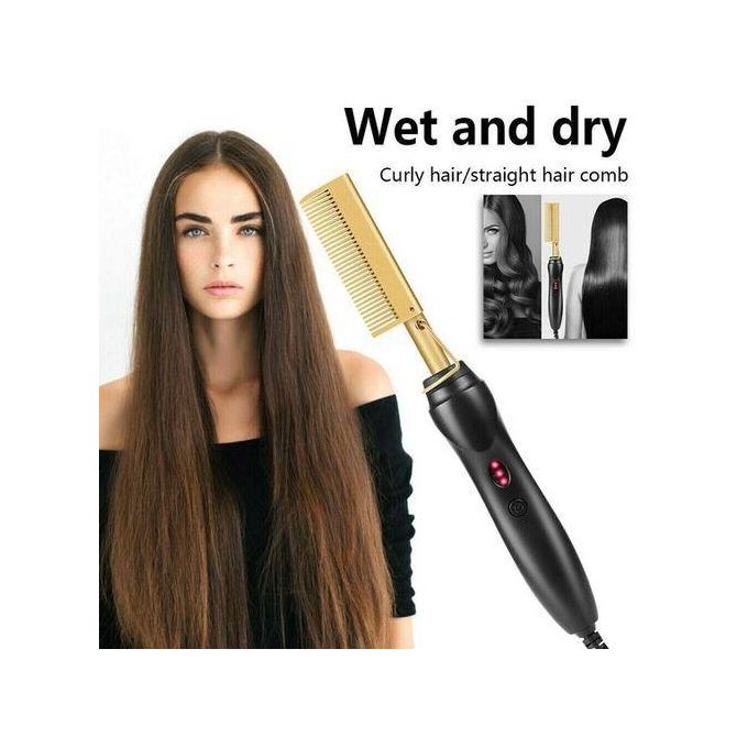 2 In 1 Electric Hot Comb Hair Straighter/Curler Flat Iron Wet/Dry Natural Hair/Wigs