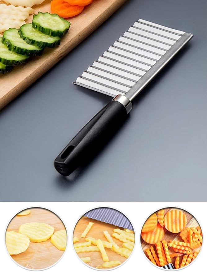 New arrivals Vegetable Salad Chopping Knife Crinkle Cutters, Crinkle Cutting Tool French Fry Slicer Stainless Steel Blade Potato Cutter Wavy Crinkle French Fry Slicer Fruit Salad Designer