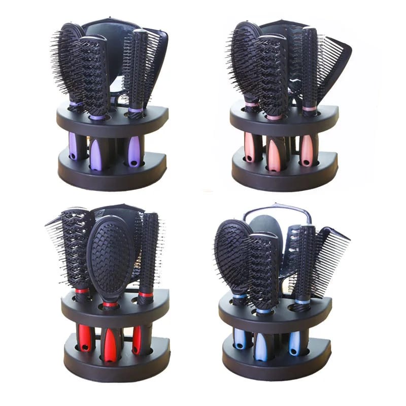 New arrival 5pcs Hair Comb Set Professional Salon Cutting Brushes Sets Comb Hair Brush Styling Tools Mirror And Holder Stand Set