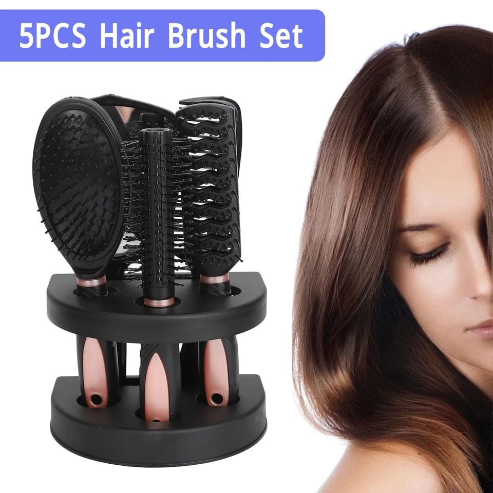 New arrival 5pcs Hair Comb Set Professional Salon Cutting Brushes Sets Comb Hair Brush Styling Tools Mirror And Holder Stand Set