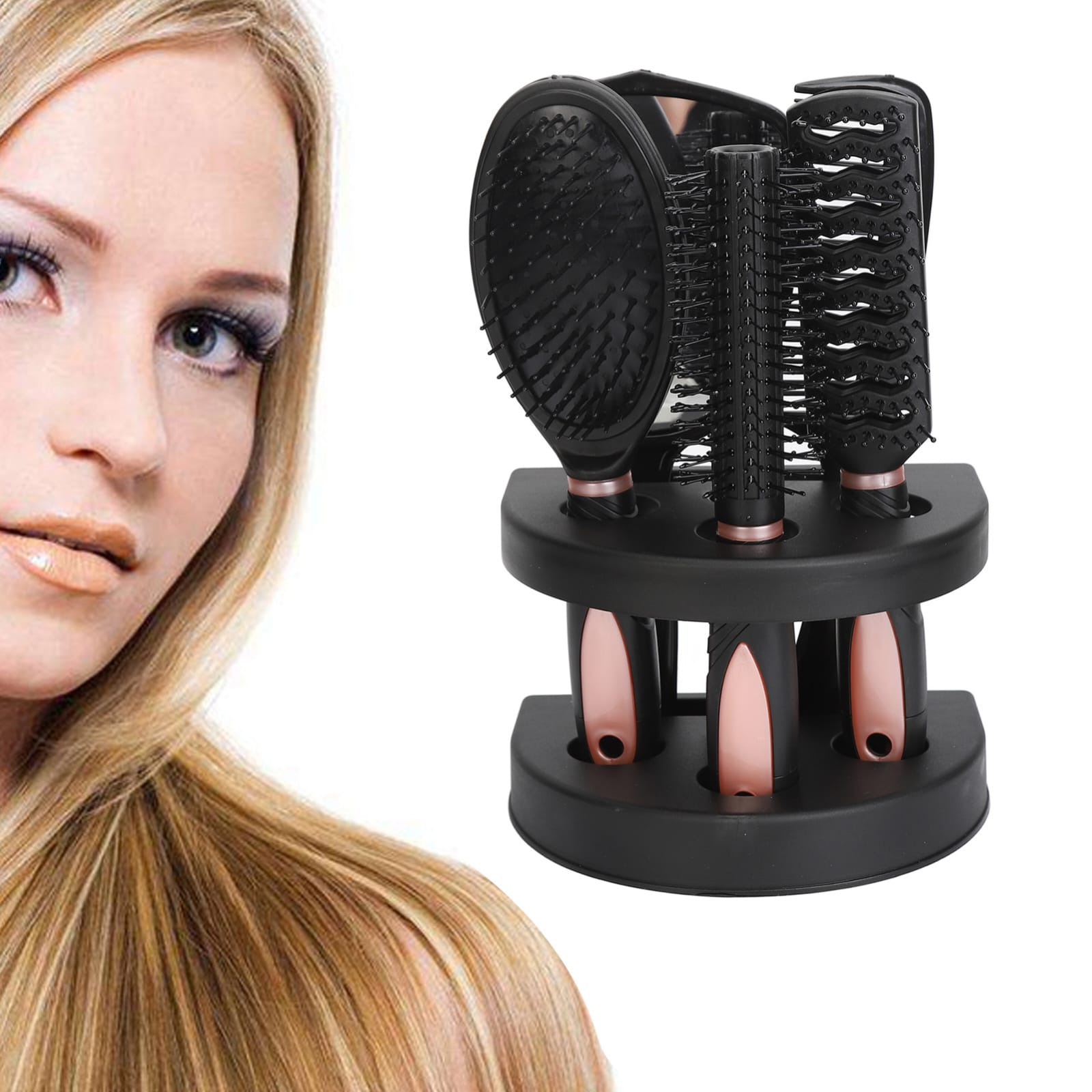 New arrival 5pcs Hair Comb Set Professional Salon Cutting Brushes Sets Comb Hair Brush Styling Tools Mirror And Holder Stand Set