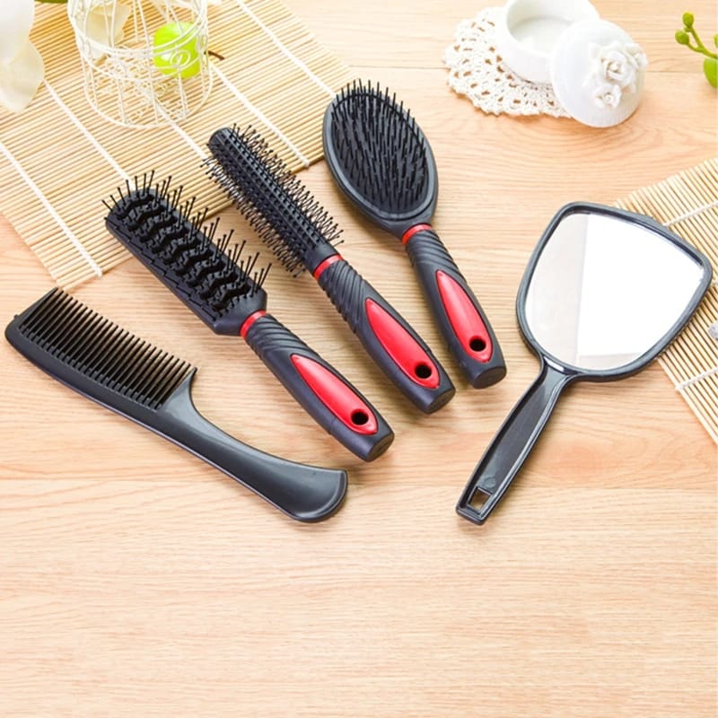 New arrival 5pcs Hair Comb Set Professional Salon Cutting Brushes Sets Comb Hair Brush Styling Tools Mirror And Holder Stand Set