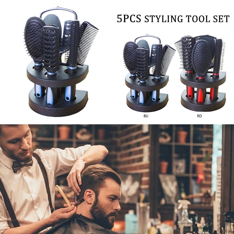 New arrival 5pcs Hair Comb Set Professional Salon Cutting Brushes Sets Comb Hair Brush Styling Tools Mirror And Holder Stand Set