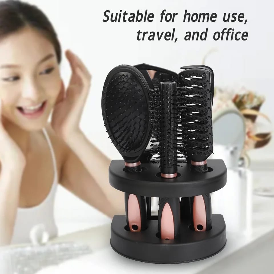 New arrival 5pcs Hair Comb Set Professional Salon Cutting Brushes Sets Comb Hair Brush Styling Tools Mirror And Holder Stand Set