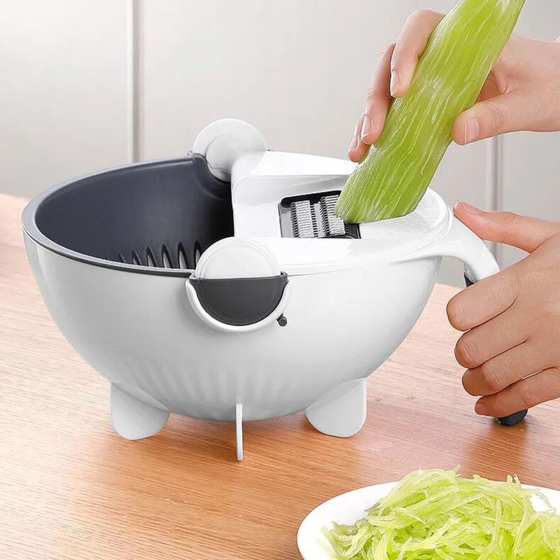 (Easter Sale) 9 in 1 Multifunction Magic Rotate Vegetable Cutter, shredder, chopper with Drain Basket, New Veggie Slicer Grater Shredder, Food Strainer Colander