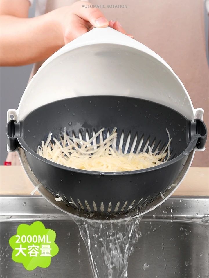 (Easter Sale) 9 in 1 Multifunction Magic Rotate Vegetable Cutter, shredder, chopper with Drain Basket, New Veggie Slicer Grater Shredder, Food Strainer Colander