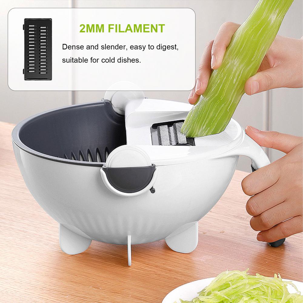 (Easter Sale) 9 in 1 Multifunction Magic Rotate Vegetable Cutter, shredder, chopper with Drain Basket, New Veggie Slicer Grater Shredder, Food Strainer Colander