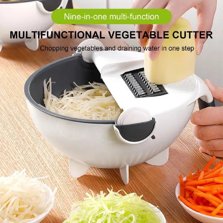 New arrival 9 in 1 Multifunction Magic Rotate Vegetable Cutter, shredder, chopper with Drain Basket, New Veggie Slicer Grater Shredder, Food Strainer Colander