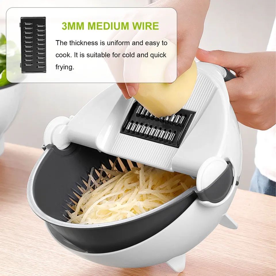 (Easter Sale) 9 in 1 Multifunction Magic Rotate Vegetable Cutter, shredder, chopper with Drain Basket, New Veggie Slicer Grater Shredder, Food Strainer Colander