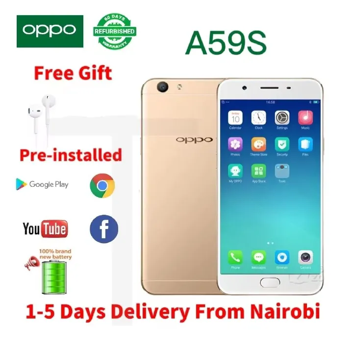 Refurbished OPPO A59s Smart Phone 5.5 inches screen 3075mAh battery 16MP+13MP cameras 4GB ram +32GB rom 2G/3G/4G LTE Dual SIM card Unlocked phones