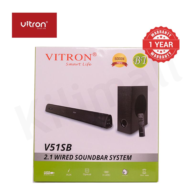 Vitron 2.1CH V51SB Wired Soundbar System with AUX USB Bluetooth Speaker System Home Audio Rich Bass 6000W