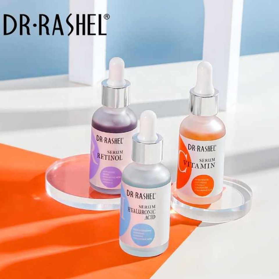 3PCs Pack Serums - Dr. Rashel Vitamin C + Retinol + Hyaluronic Acid Complete Facial Set - Face Brightening Anti-aging Anti-wrinke Moisturizing Serum