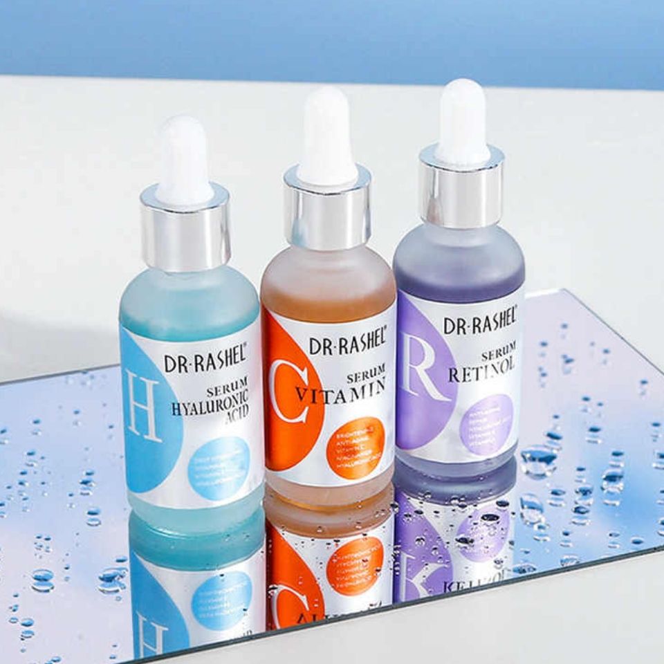 3PCs Pack Serums - Dr. Rashel Vitamin C + Retinol + Hyaluronic Acid Complete Facial Set - Face Brightening Anti-aging Anti-wrinke Moisturizing Serum