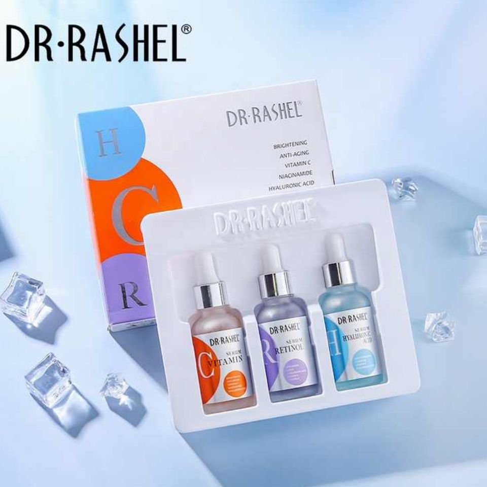 3PCs Pack Serums - Dr. Rashel Vitamin C + Retinol + Hyaluronic Acid Complete Facial Set - Face Brightening Anti-aging Anti-wrinke Moisturizing Serum