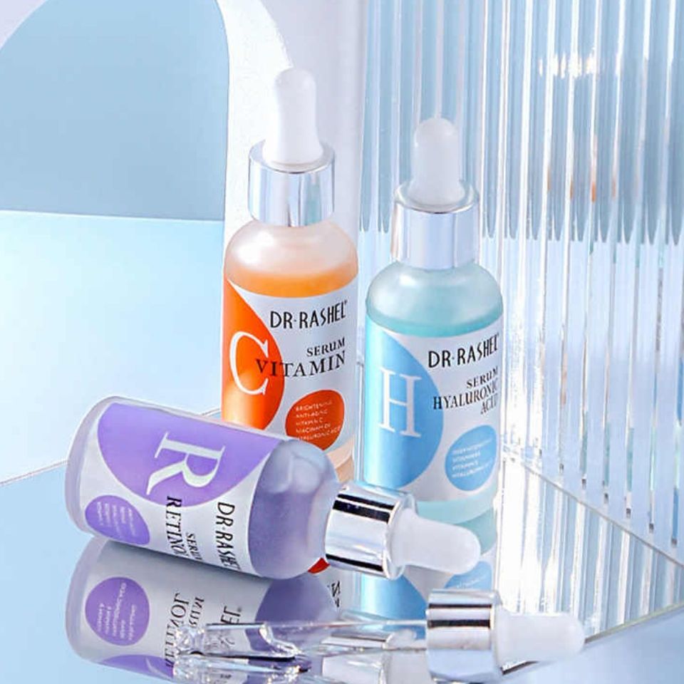 3PCs Pack Serums - Dr. Rashel Vitamin C + Retinol + Hyaluronic Acid Complete Facial Set - Face Brightening Anti-aging Anti-wrinke Moisturizing Serum