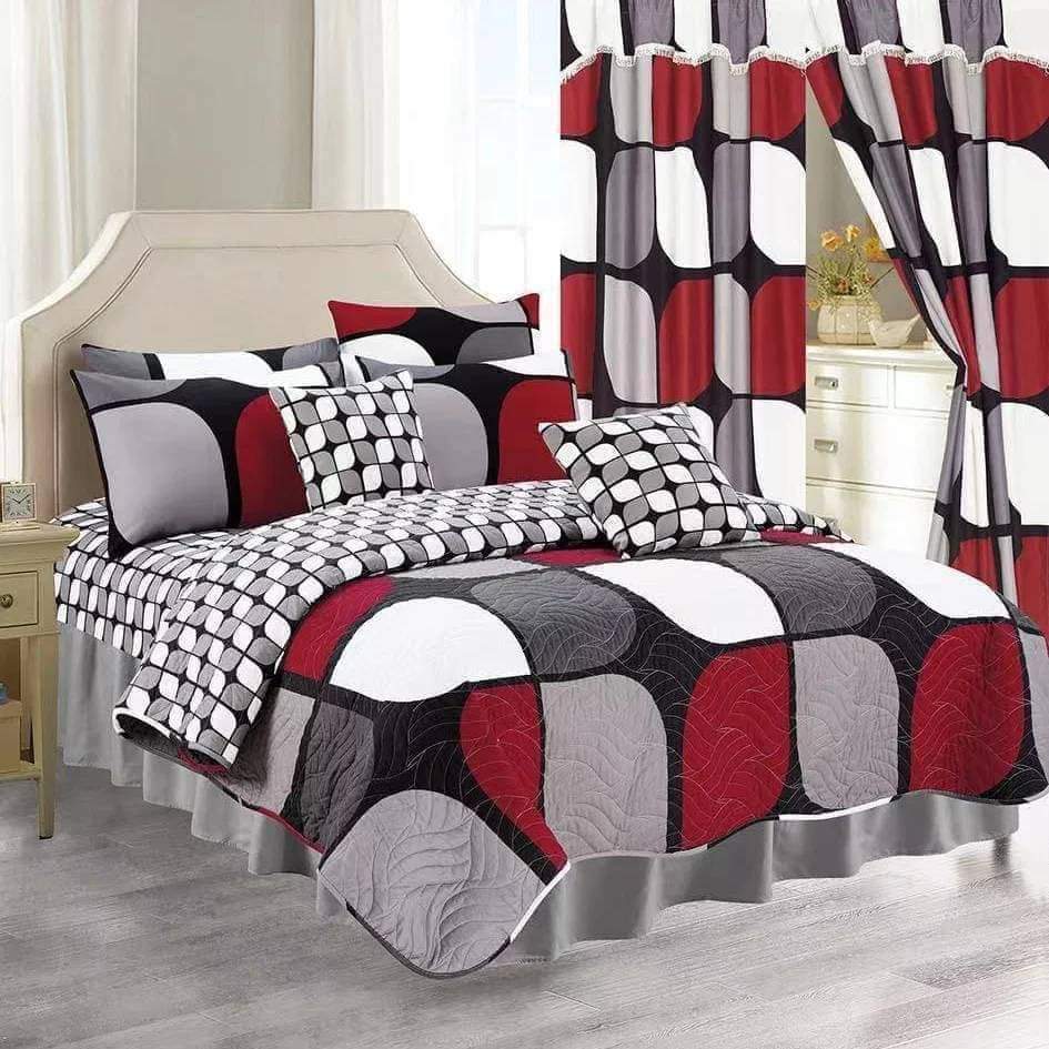 7 pc Curtain duvets( 1 pc woolen duvet ,1 pair ring curtain ,2 pcs bedsheets ▪️1 pc fitted ▪️1 pc flat ,2 pcs pillow cases)