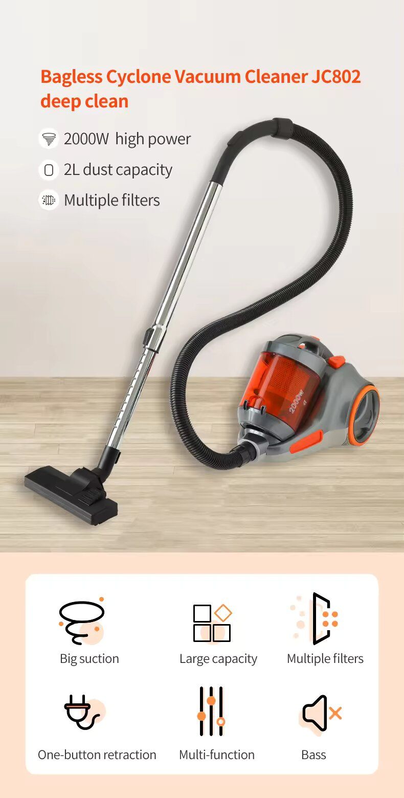 Von Powerful Cyclonic Suction VAVC-16DMR Dry Bagless Vacuum Cleaner 1.6L Silent Motor System for Low Noise Metal Telescopic Tube