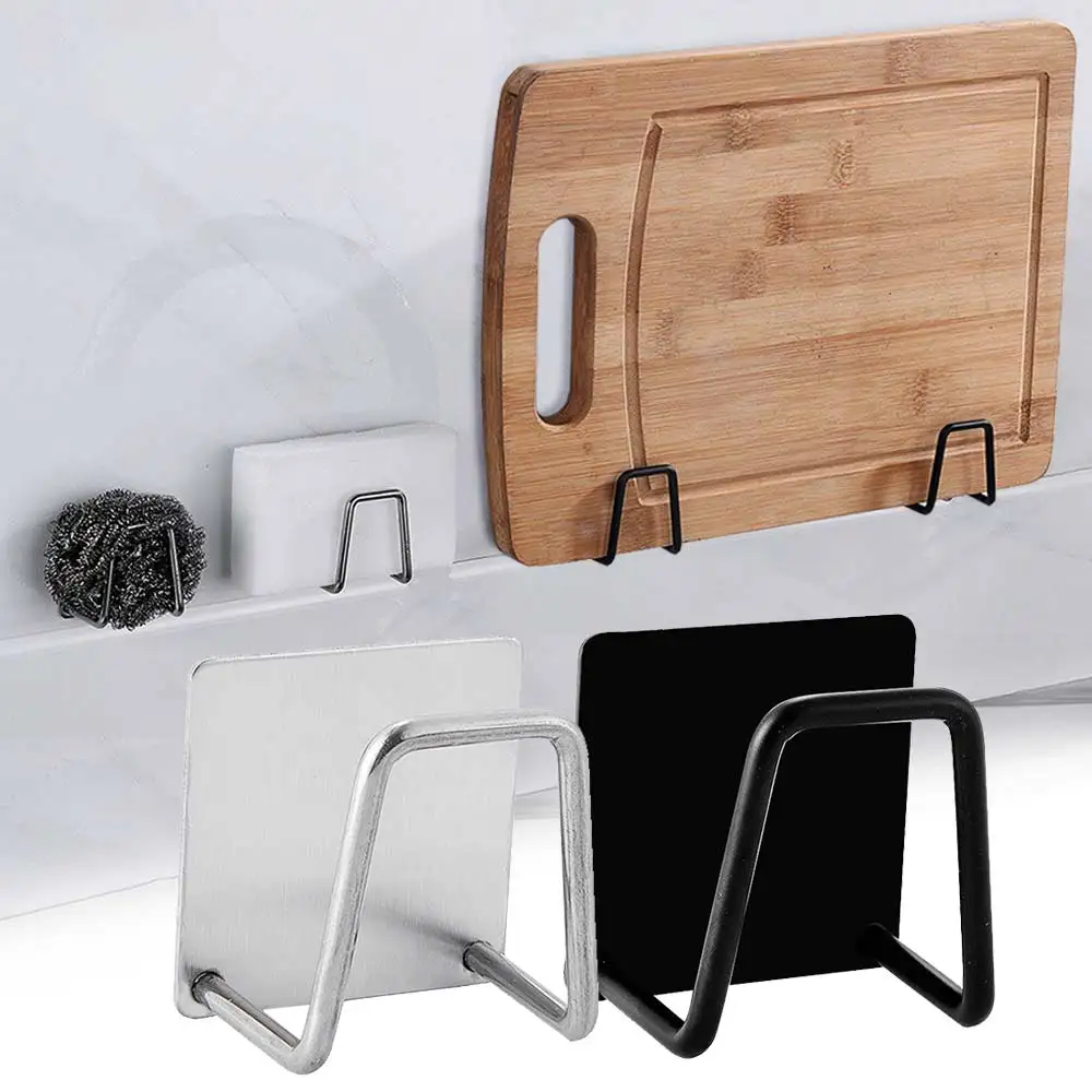 3pcs Kitchen Sponges Holder Stainless Steel Sink Shelf Adhesive Holders Drain Drying Rack Wall Hooks Accessories Storage Organizer