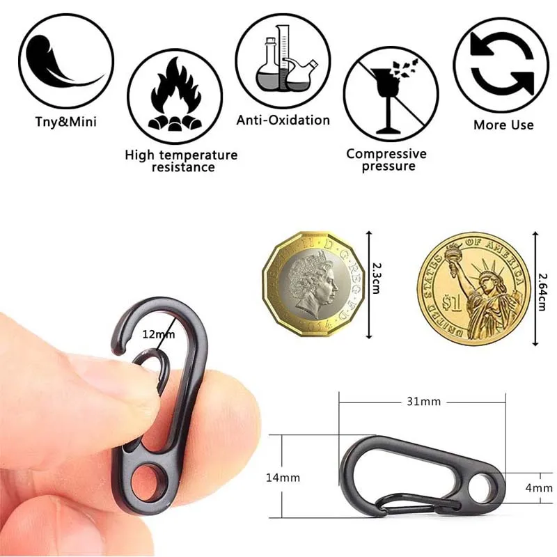 5Pcs/Lot Mini Carabiner Clips Tiny Alloy Spring Snap Hook Keychain Clasps EDC Small Hanging Buckle for Backpack Camping Bottle
