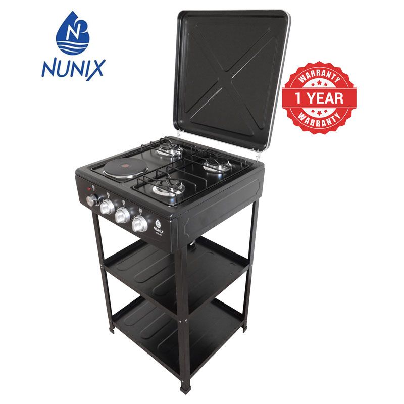 Nunix 3 Gas Burners  1 Electric Standing Gas Cooker With Storage Shelf  LTS-02