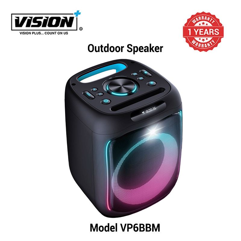 Vision plus Beat box Mini Speaker Quality bluetooth USB support FM Radio portable beatbox1 year warranty LCD display quality audio control party speaker Dance Lights Aux, Remote Contro  VP6BBM