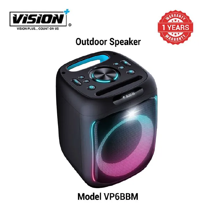 Vision plus Beat box Mini Speaker VP6BBM Quality bluetooth USB support FM Radio portable beatbox1 year warranty LCD display quality audio control party speaker Dance Lights Aux, Remote Contro  VP6BBM