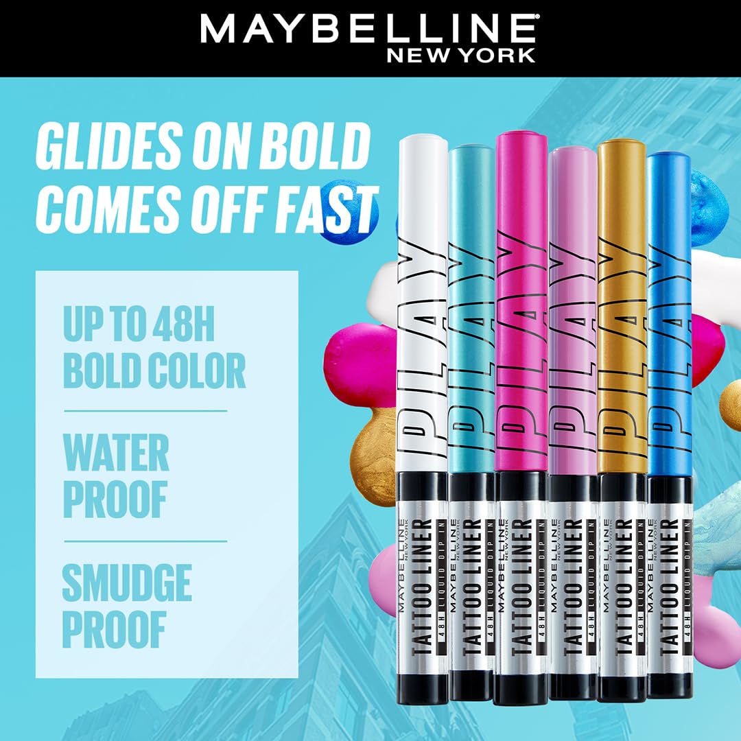Maybelline New York Tattoo Play Assorted Liquid Eyeliner - Longwear Waterproof Eyeliner - Metallic Finish, Ride, 2.1ml
