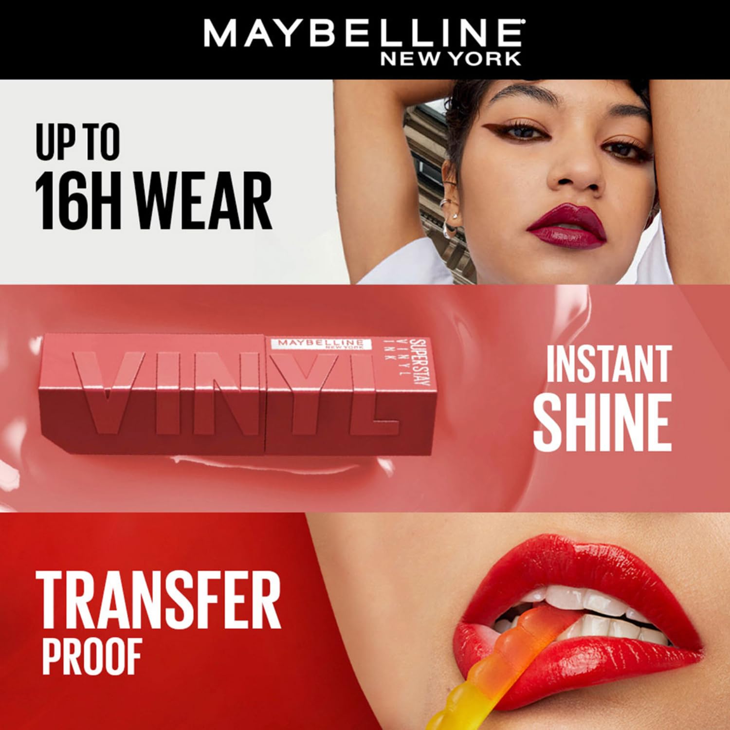 Maybelline Liquid Lipstick, High Shine Gloss, Lasts for 16 HRs, Enriched With Vitamin E & Aloe, SuperStay Vinyl Ink, Witty, High-Glossy