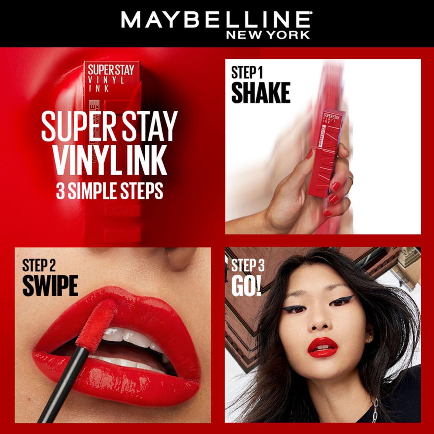Maybelline Liquid Lipstick, High Shine Gloss, Lasts for 16 HRs, Enriched With Vitamin E & Aloe, SuperStay Vinyl Ink, Witty, High-Glossy