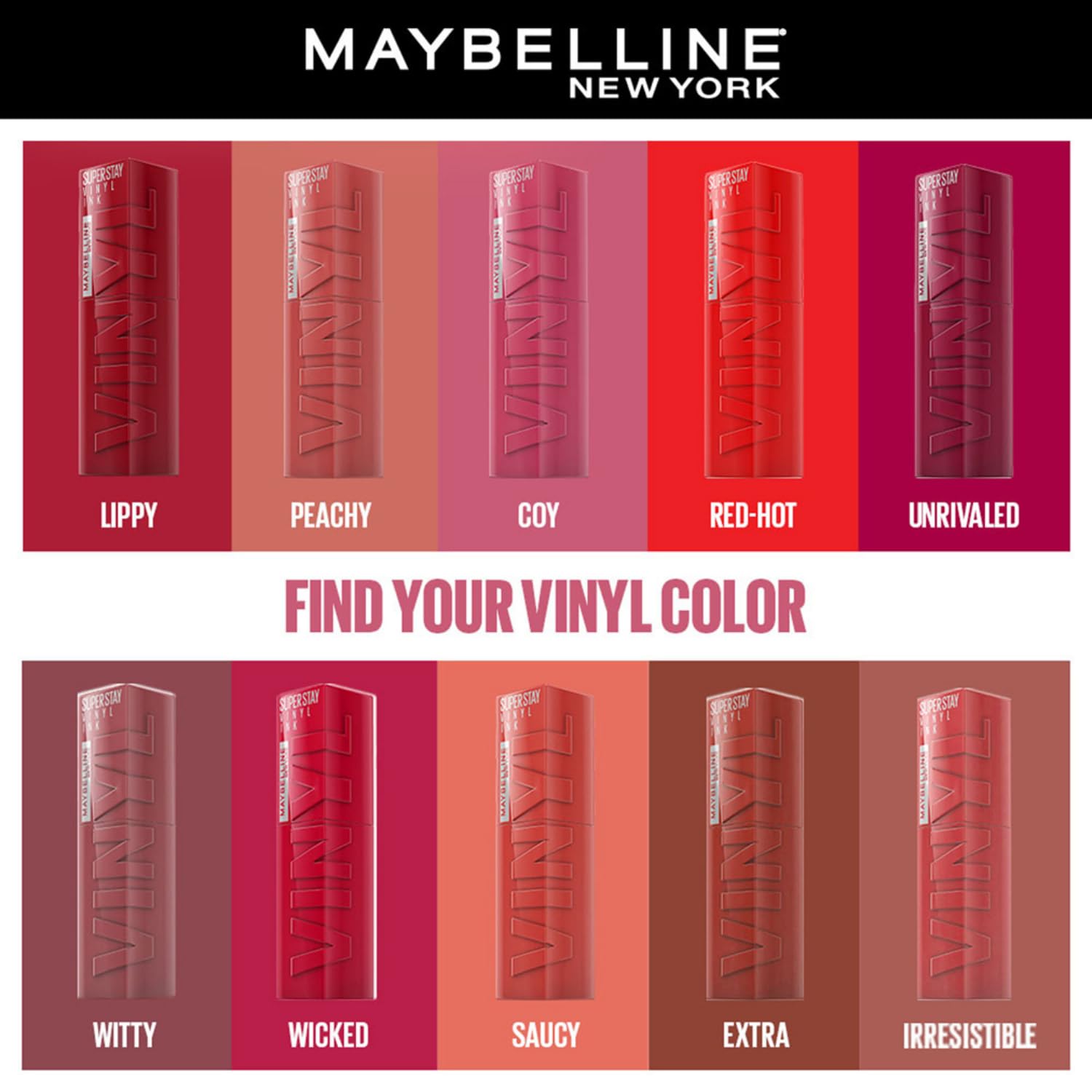 Maybelline Liquid Lipstick, High Shine Gloss, Lasts for 16 HRs, Enriched With Vitamin E & Aloe, SuperStay Vinyl Ink, Witty, High-Glossy