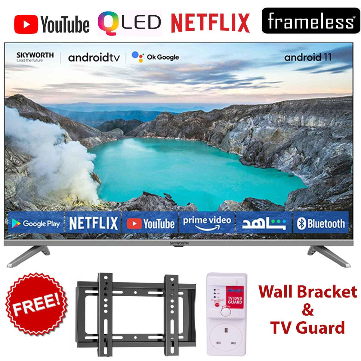 Skyworth 55G3B, 55” 4K QLED 2022 Frameless Smart Android TV +2 YEARS WARRANTY+FREE TV GUARD+WALL BRACKET