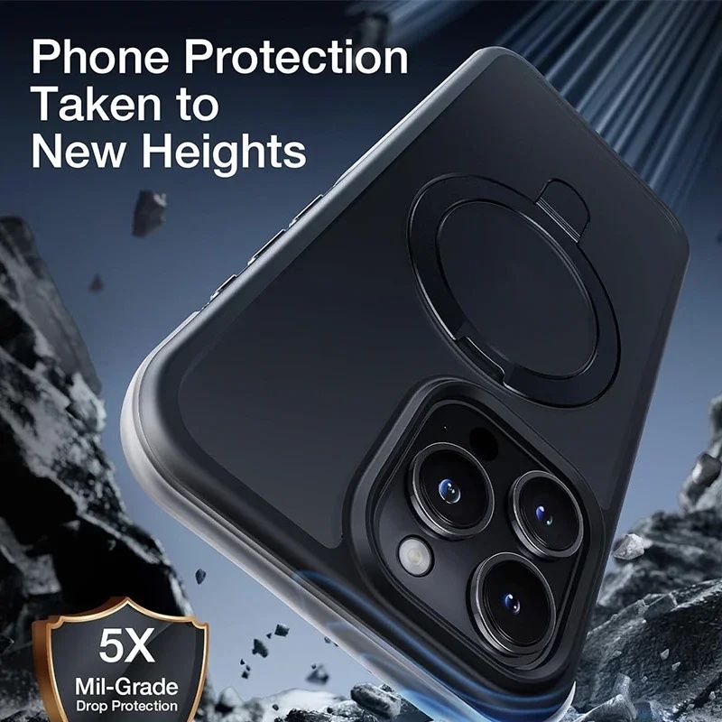 Metal Ring Stand Matte Magnetic Case for Magsafe IPhone 15 14 13 12 11 Pro Max Plus 15Pro i15 with Lens Protector Mac Safe Cover