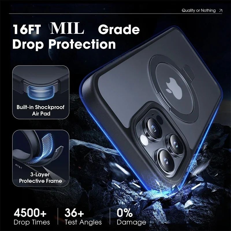 Metal Ring Stand Matte Magnetic Case for Magsafe IPhone 15 14 13 12 11 Pro Max Plus 15Pro i15 with Lens Protector Mac Safe Cover