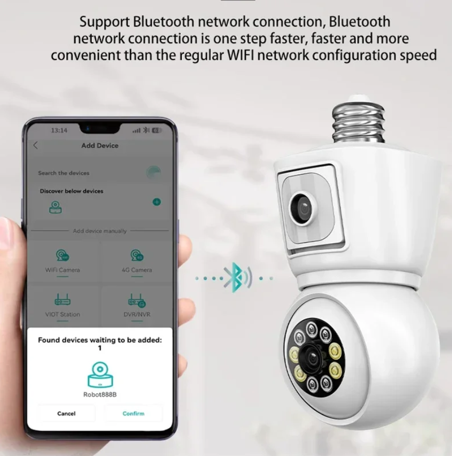 ICSEE 4K 4MP E27 Bulb WiFi Camera Dual Lens Dual Screen Auto Tracking Two Way Audio Color Night Vision Outdoor Security Camera