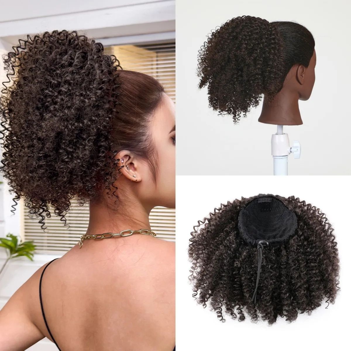 Synthetic Afro Puff Curly Chignon  Short Kinky Curly Drawstring Ponytail Hair Extension Hairpieces Synthetic Afro Puff Curly