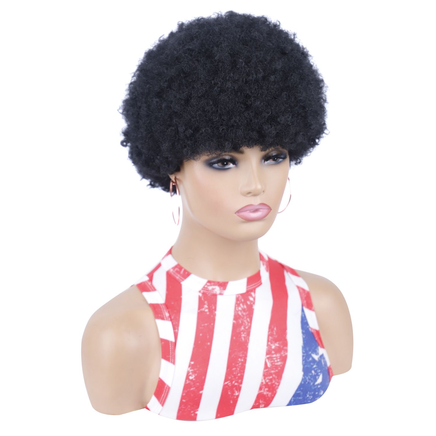 Synthetic Short  Afro Wigs For Women African Black Fluffy Soft Cosplay Natural Hair Afro Kinky Curly Wig With Bangs
