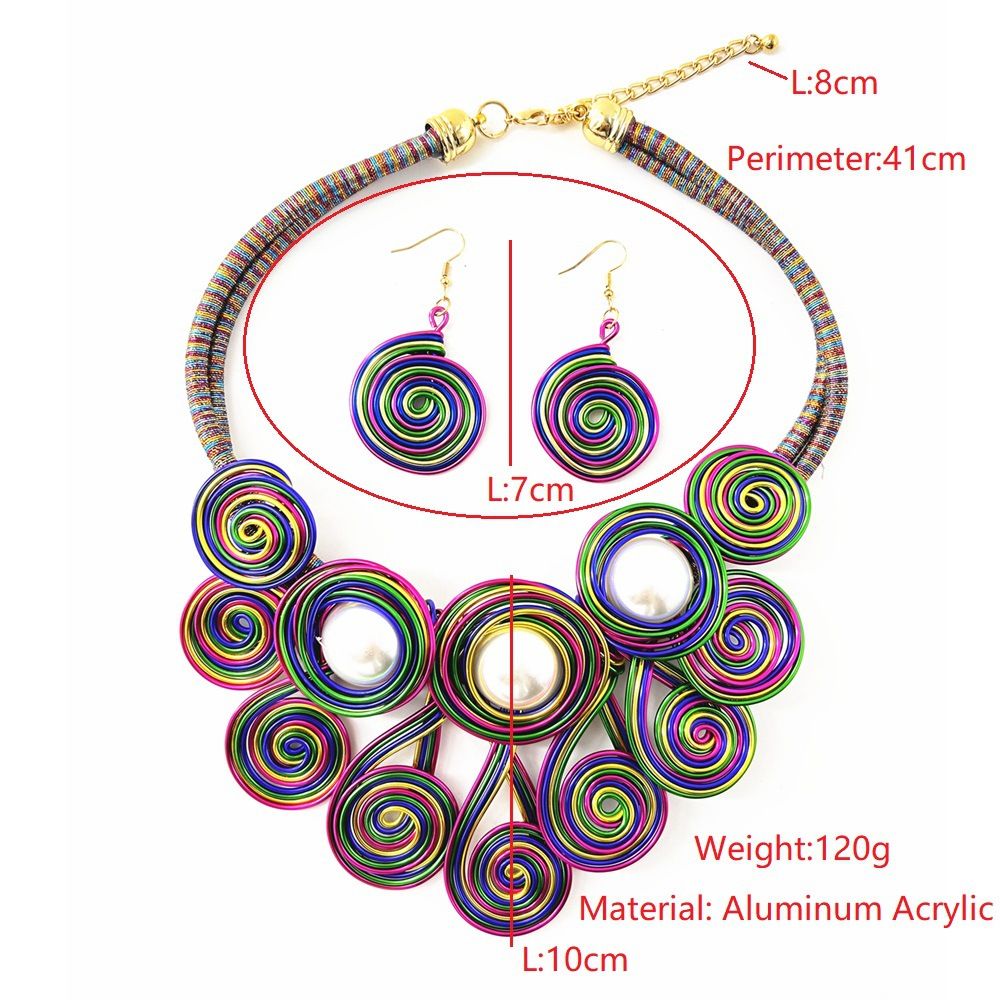 Fashion Handmade Aluminium Wire Imitation Pearl Flower Necklace Earrings Set Decorations 3 Pieces