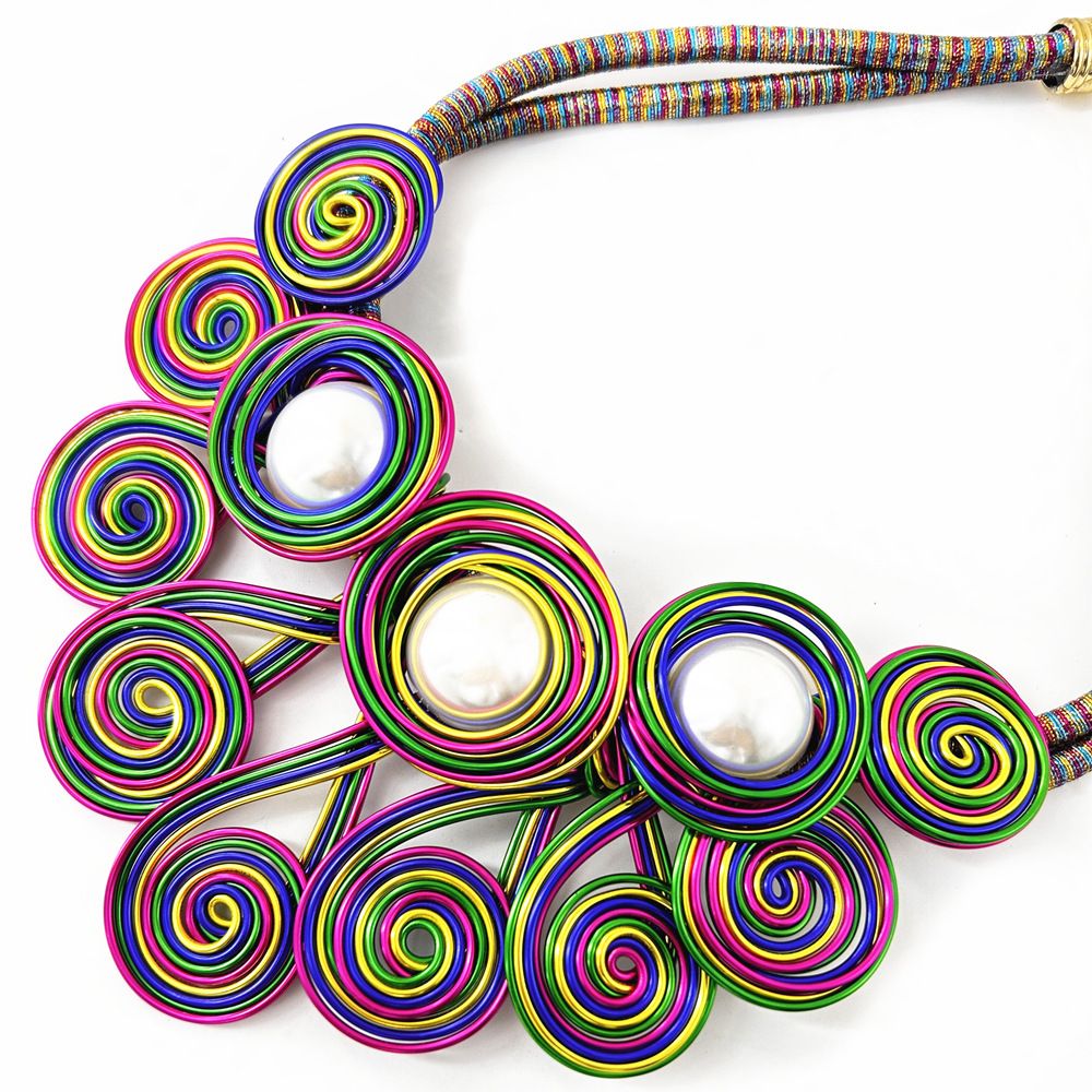 Fashion Handmade Aluminium Wire Imitation Pearl Flower Necklace Earrings Set Decorations 3 Pieces