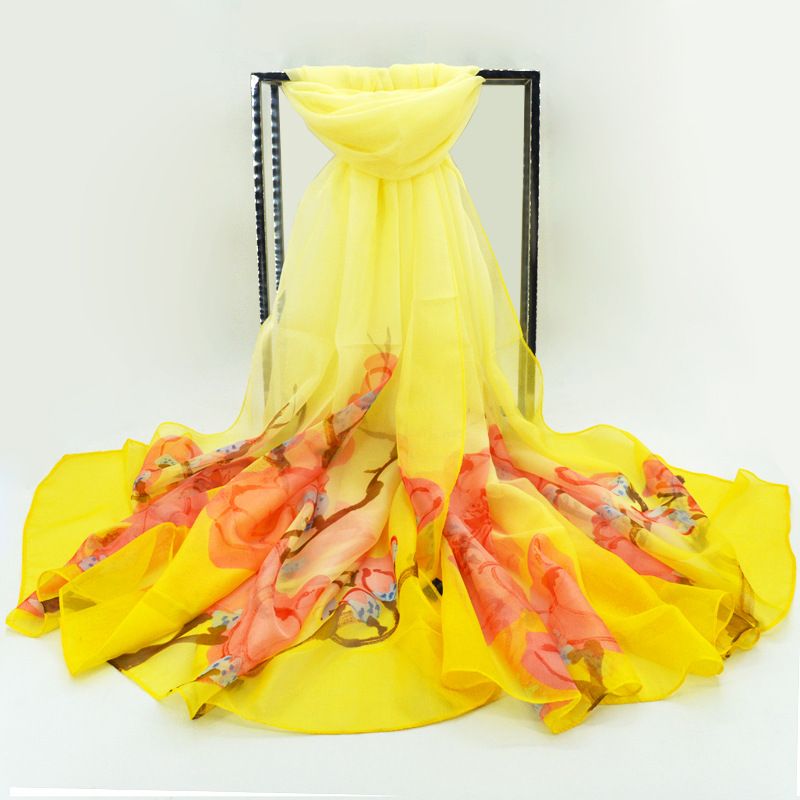 Chiffon Silk Scarf Fashion Thin Section Sunscreen Long Scarf Printed Beach Towel