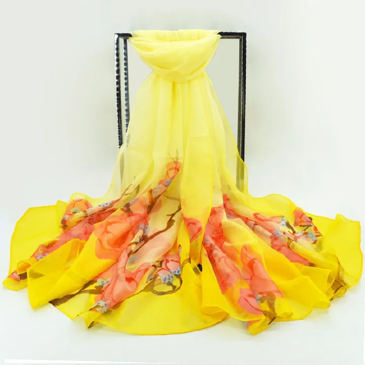 Chiffon Silk Scarf Fashion Thin Section Sunscreen Long Scarf Printed Beach Towel