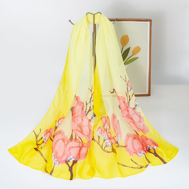 Chiffon Silk Scarf Fashion Thin Section Sunscreen Long Scarf Printed Beach Towel