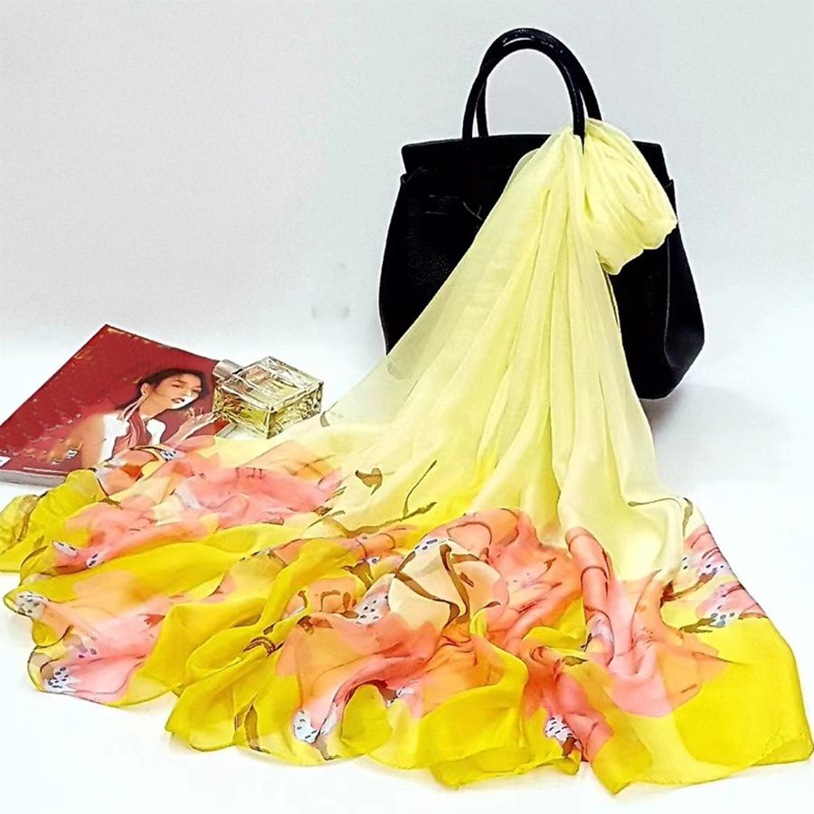Chiffon Silk Scarf Fashion Thin Section Sunscreen Long Scarf Printed Beach Towel