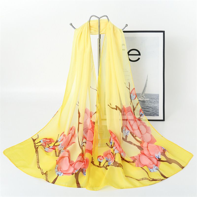 Chiffon Silk Scarf Fashion Thin Section Sunscreen Long Scarf Printed Beach Towel