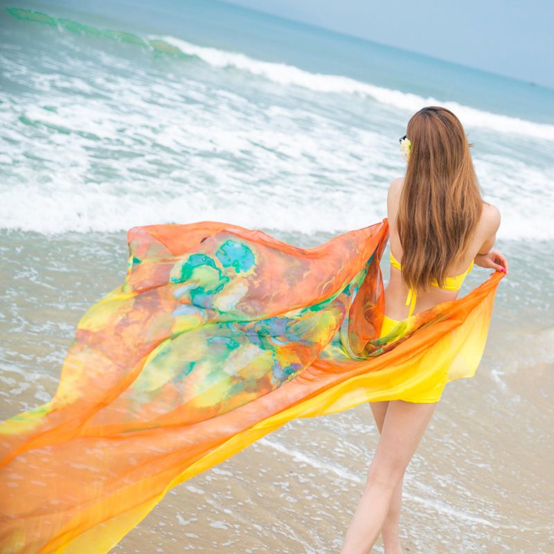 Chiffon Silk Scarf Fashion Thin Section Sunscreen Long Scarf Printed Beach Towel