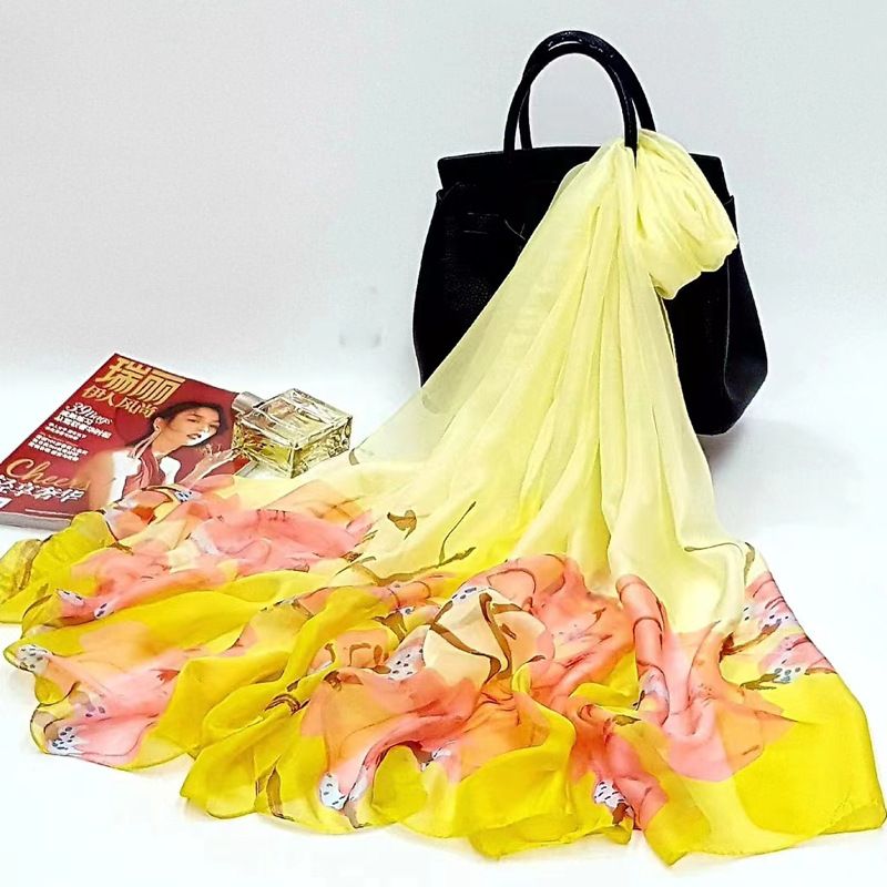 Chiffon Silk Scarf Fashion Thin Section Sunscreen Long Scarf Printed Beach Towel